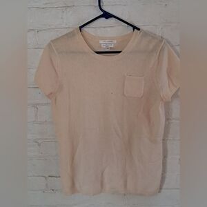 Isaac Mizrahi Cream Cashmere Sweater Light Yellow with Pocket Short Sleave